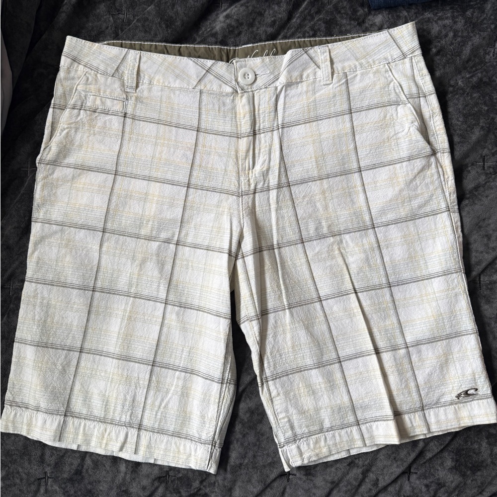 O'neill Women’s/Junior’s Bermuda Shorts. Plaid White/Gray/Yellow. New SZ 11